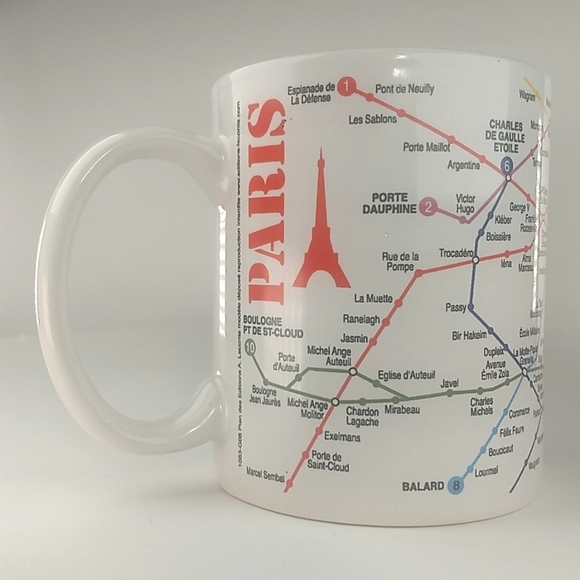 French Made Paris Metro Map Mug 12 Ounce Ceramic Mug Made in France VTG 90s - Picture 10 of 10